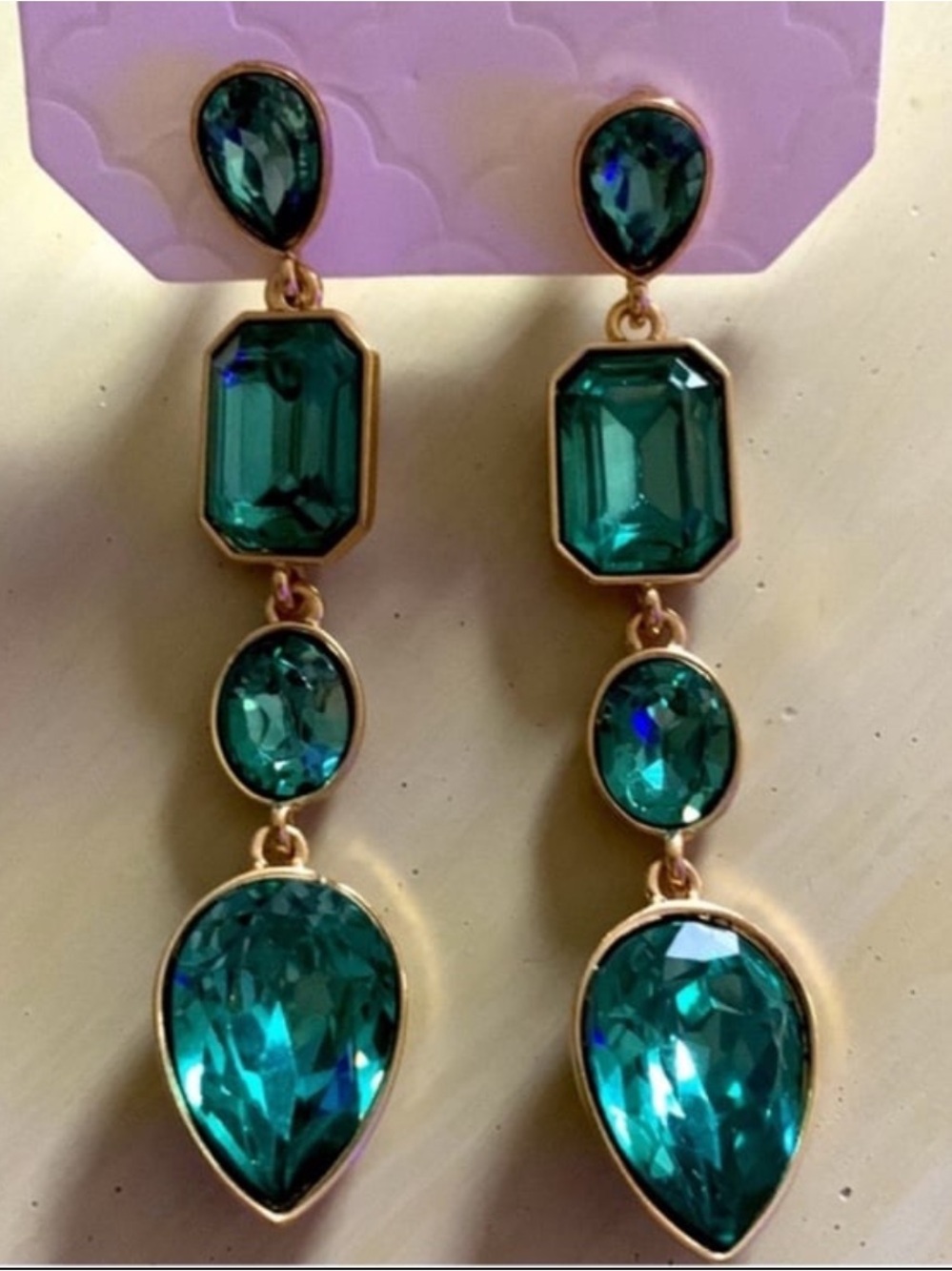 Altar’d State Emerald Green Linear Drop Gold Earrings